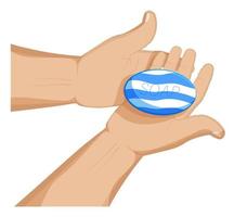 Man holds soap in palms. Hand washing, morning hygiene. Disease Prevention. Cartoon vector on white background