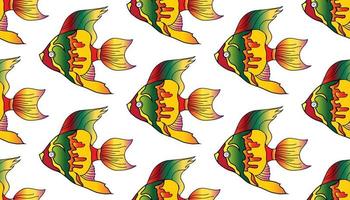 Vector sketch  of colorful fish Pterophyllum. Cichlidae. Seamless pattern