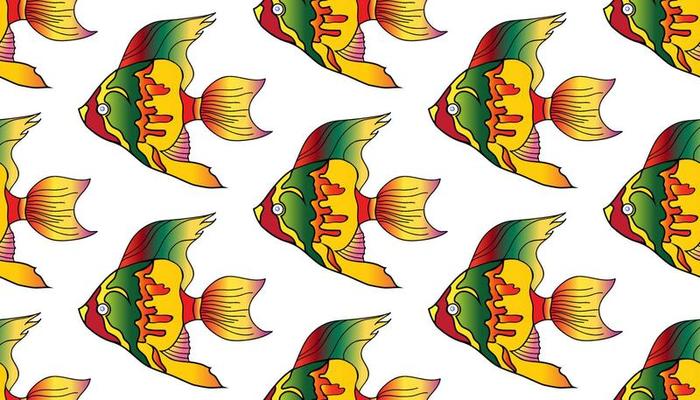 Vector sketch  of colorful fish Pterophyllum. Cichlidae. Seamless pattern