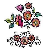 Vector hand-painted vintage flowers with curls isolated on white background
