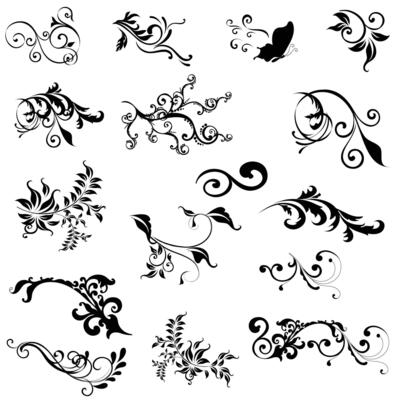 Calligraphic floral design elements, Vector set of calligraphic design elements