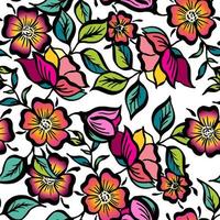 Vector set of hand-painted vintage flowers. Seamless ornamental pattern