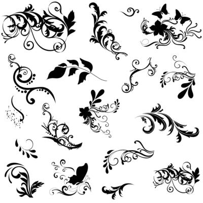 Calligraphic floral design elements, Vector set of calligraphic design elements