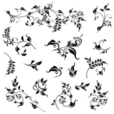 Calligraphic floral design elements, Vector set of calligraphic design elements