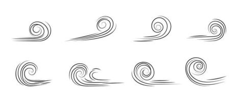 garabato de viento que sopla. símbolo de movimiento de viento de contorno aislado sobre fondo blanco. icono de onda de aire dibujado a mano. elemento de croquis climático. líneas decorativas vectoriales en forma de curva. vector