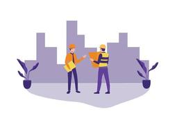 Architect and construction workers flat design vector