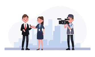 Journalists of news channels and radio. Vector illustration in a flat style