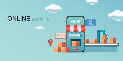 Mobile Application, Shopping Online on Website, Vector Concept