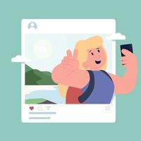 ilustración de concepto de redes sociales de vacaciones de viaje vector