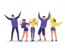 Group of young happy dancing people isolated on white background vector
