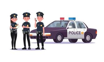 oficiales de policía abarrotados de autos vector