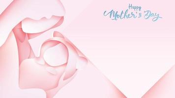 Happy mother's day greeting card. Paper cut style beautiful mom smiling and holding healthy baby with full of happiness in pink background. Vector illustration. Copy space for text banner. - Vector