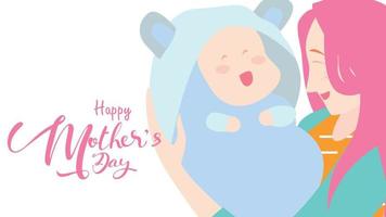 Happy mother's day beautiful Mum laughing, smiling and holding healthy baby with happy. Colorful vector illustration flat design style. Flat cartoon style. - vector