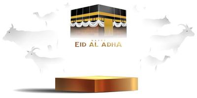 Eid al adha islamic decoration display podium background with goat, camel , cow , moon and star . Product showcase for ramadan kareem, mawlid, eid al fitr, muharram vector