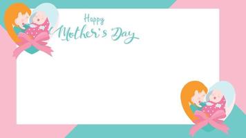 Happy mother's day banner. Mum laughing, smiling, holding and hugging her baby with forming of heart shape or love symbol. Colorful vector illustration flat design style. Copy space for text. - vector