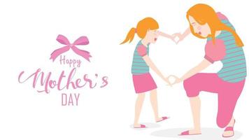 Happy mother's day Cute Child daughter congratulates mom dancing, playing, laughing, and showing heart shape symbol. Colorful vector illustration flat design style. Flat cartoon style. - vector