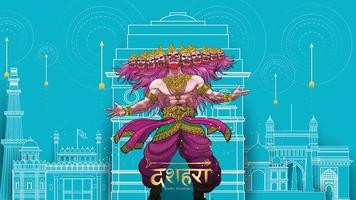 ilustración vectorial creativa de lord rama matando a ravana en el feliz festival de carteles dussehra navratri de la india. traducción dussehra vector