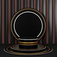 3D Elegant Black Podium for product placement and display with the background. 3D rendering geometric shape, Stage for awards on the website in modern. photo