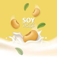 ilustración de fondo de vector de salpicadura de leche de soya realista