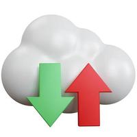 3d rendering cloud transfer white with green and red up and down arrows isolated photo