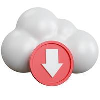 Representación 3d nube blanca con una flecha hacia abajo en un círculo rojo aislado foto
