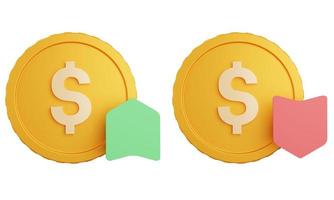 3d rendering two dollar coins graph up and down white background photo