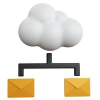 3D rendering conexión de correo amarillo con nubes blancas aisladas foto