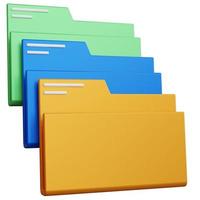 3d rendering three stack folders with different colors isolated photo
