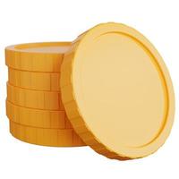 single gold coin stack with one coin facing in front of white background - 3d render illustration photo