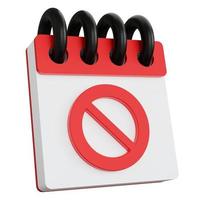 Calendario de representación 3D con signo de prohibición aislado foto