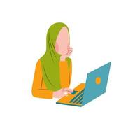 Muslim freelancer work with laptop vector