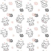 seamless pattern background cute happy smile kitten cat sitting cartoon doodle hand drawing isolated on white background vector