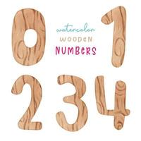 cute wooden numbers watercolor painting illustration vector