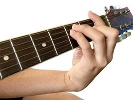 Isolated fingers and hand which is playing the guitar with clipping paths. photo