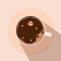 Cute vector sloth bear animal bathes in a cup of coffee. Can be used for postcards, flyers, posters, t-shirts. Morning mood.