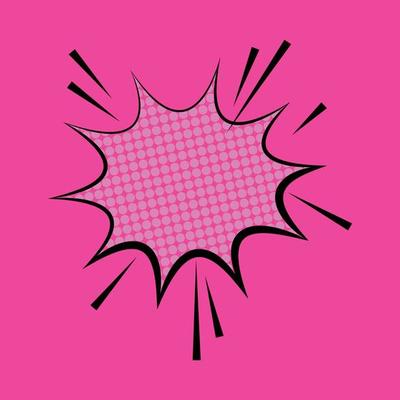 Clear empty boom comic text speech bubble Pop Art Style. Empty wow balloon. Message cloud pink background sticker. Vector illustration conversation, dialog. Colored space back.