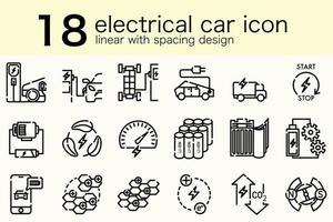 conjunto de auto eléctrico ev en lineal mínimo con diseño de espaciado vector