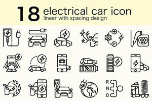 conjunto de auto eléctrico ev en lineal mínimo con diseño de espaciado vector