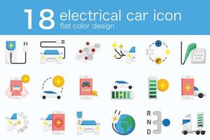 conjunto de auto eléctrico ev en un diseño de color plano mínimo vector