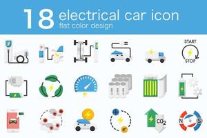 conjunto de auto eléctrico ev en un diseño de color plano mínimo vector