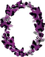 Wreath leopard animal print with butterfly and flowers. vector