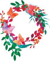 Watercolour wreath with flowers, butterfly and plants. vector