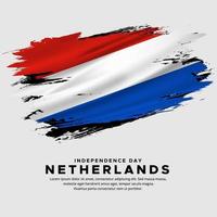 increíble vector de fondo de la bandera holandesa con estilo de pincel grunge. Ilustración de vector de día de la independencia de holanda.