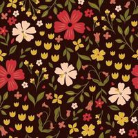 Simple seamless pattern with flowers on a dark background. Vector graphics.