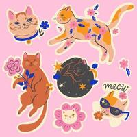 Set of stickers with cute cats. Vector graphics.