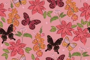 Seamless pattern with butterflies and flowers. Vector graphics.