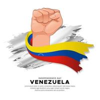 diseño del día de la independencia de venezuela con bandera de mano. vector de bandera ondulada de venezuela