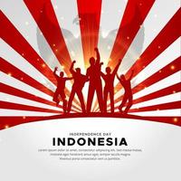 Modern Indonesia Independence Day design with cheerful youth and sunburst background