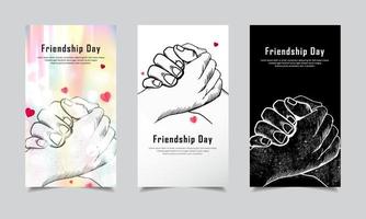 celebration friendship day design template stories with hand shake silhouette vector