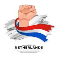 Netherlands Independence Day design with hand holding flag. Holland wavy flag vector